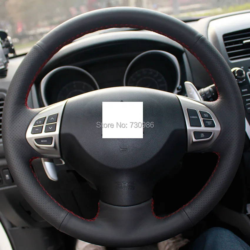 XuJi Black Genuine Leather Steering Wheel Cover for Mitsubishi Lancer