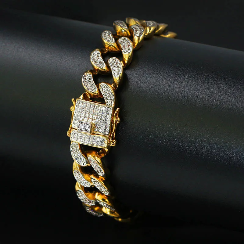 

2019 Fashion Hip Hop Punk Jewellry Iced Out AAA Cubic Zircon Cuban Tennis Link Charms Men's Bracelet Bijoux Fantaisie Femme