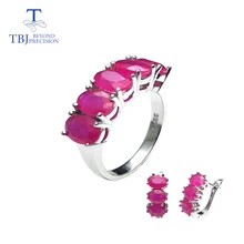 TBJ, натуральный красный рубиновое кольцо и серьги ювелирный набор в 925 стерлингового серебра для женщин годовщина свадьбы или на День Святого Валентина в подарочной коробке