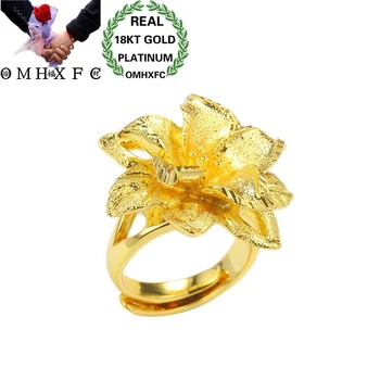

OMHXFC Wholesale European Fashion Woman Girl Bridal Party Birthday Wedding Gift Vintage Flower Resizable 18KT Gold Ring EJ23