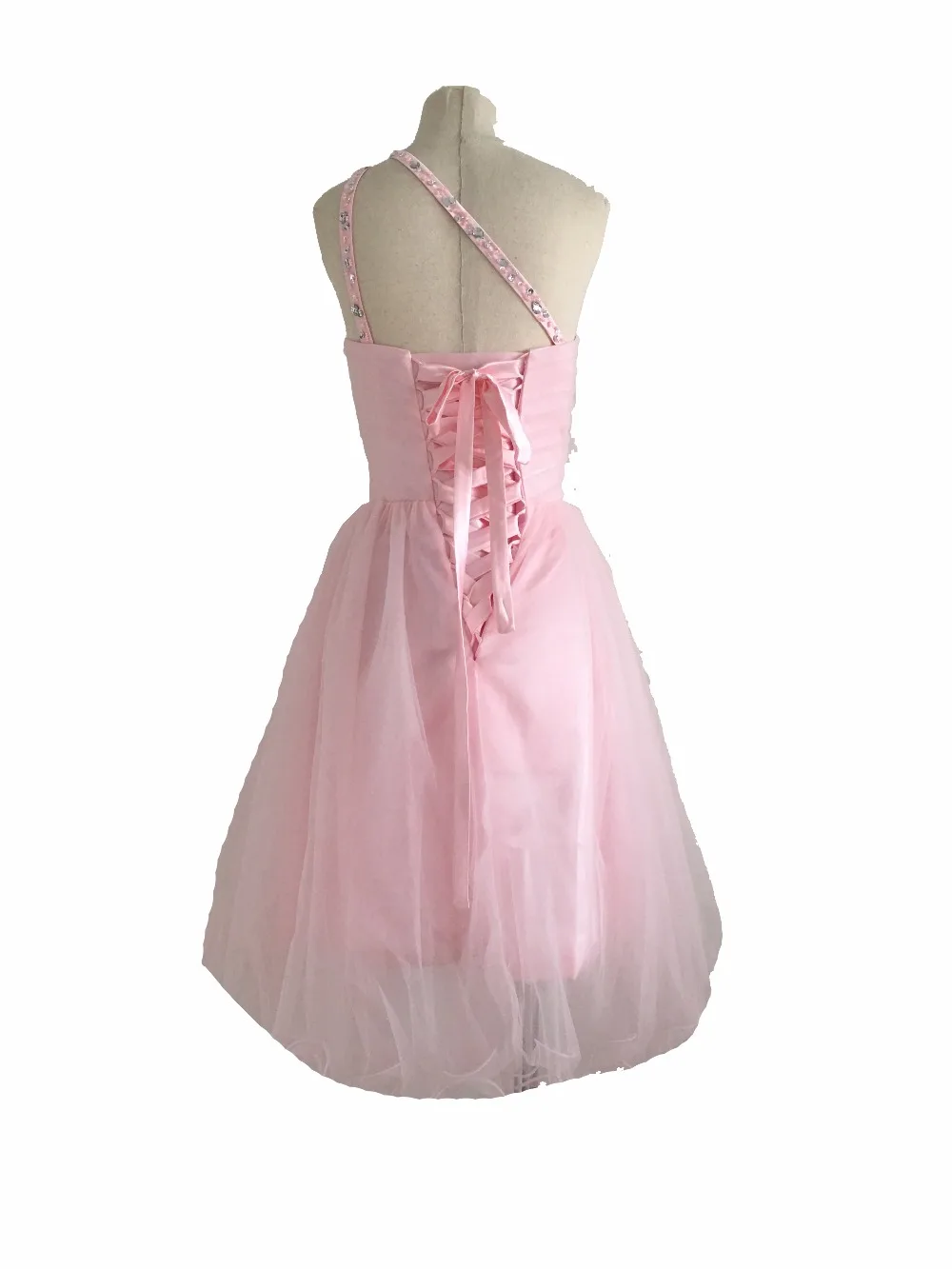 Розовое на одно плечо, без рукавов, изготовленное на заказ мини-платья трапециевидной формы, платье-халат, коктейльное кружевное милое коктейльное платье на шнуровке