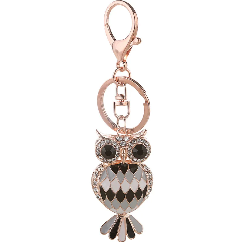 Fashion Casual Owl Keychain Bag Pendant Alloy Car Key Chain Ring Holder Austria Crystal Jewelry