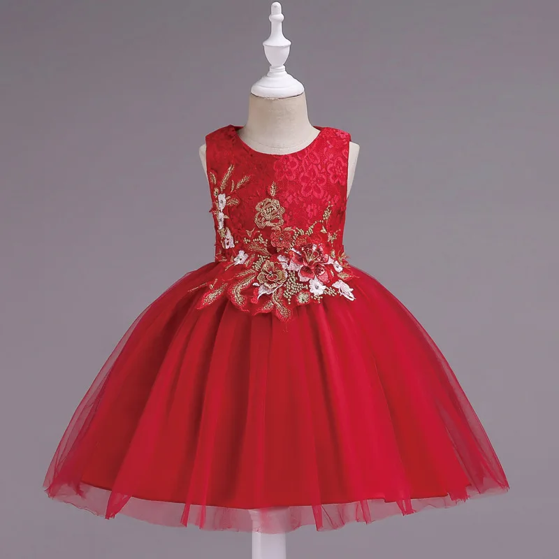 

2019 Hot Sale Kids Dress Lace Cute Solid Dress for Girls A-Line Sleeveless Knee-Length Children `s Dress Casual Princess Costume