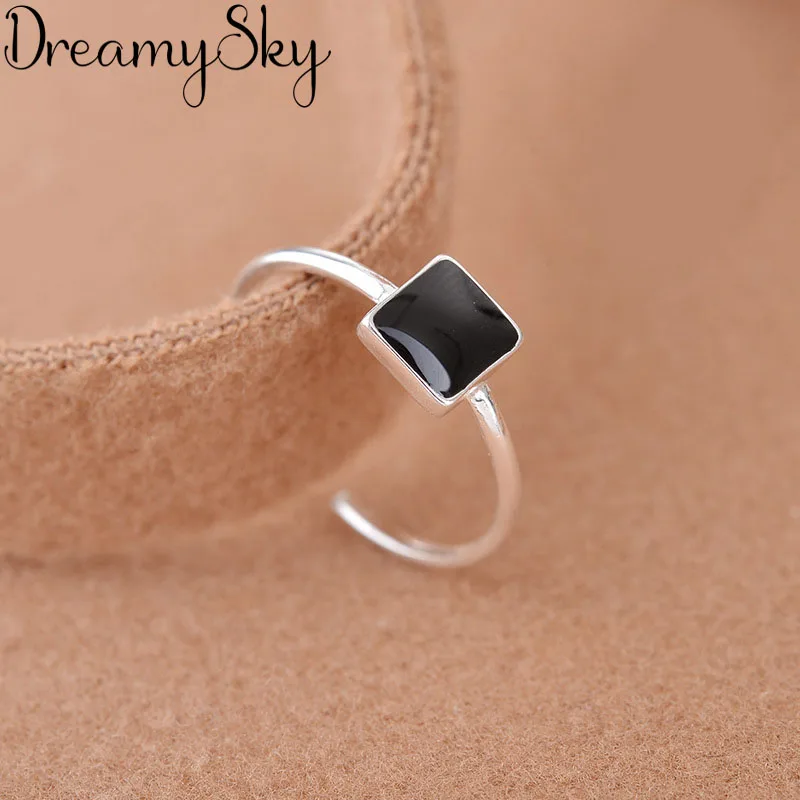 Модное 925 пробы Серебряное черное квадратное кольцо для женщин и девушек Bijoux обручальное массивное геометрическое кольцо joyas de plata 925 - Цвет основного камня: square