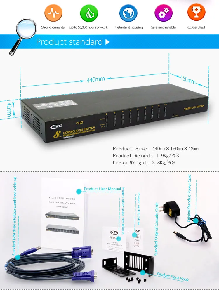 8-портовый USB VGA KVM переключатель с кабелями, 8 в 1 из ПК МОНИТОР Клавиатура Мышь Переключатель стойка крепление CKL-9138U