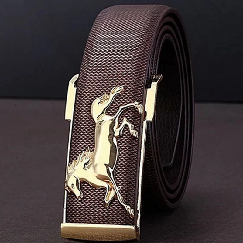 

2018 Luxury Attractive Gold Horse Leisure Leather Strap Business Men's Belt Metal Buckles Belt #T30 male leather strap