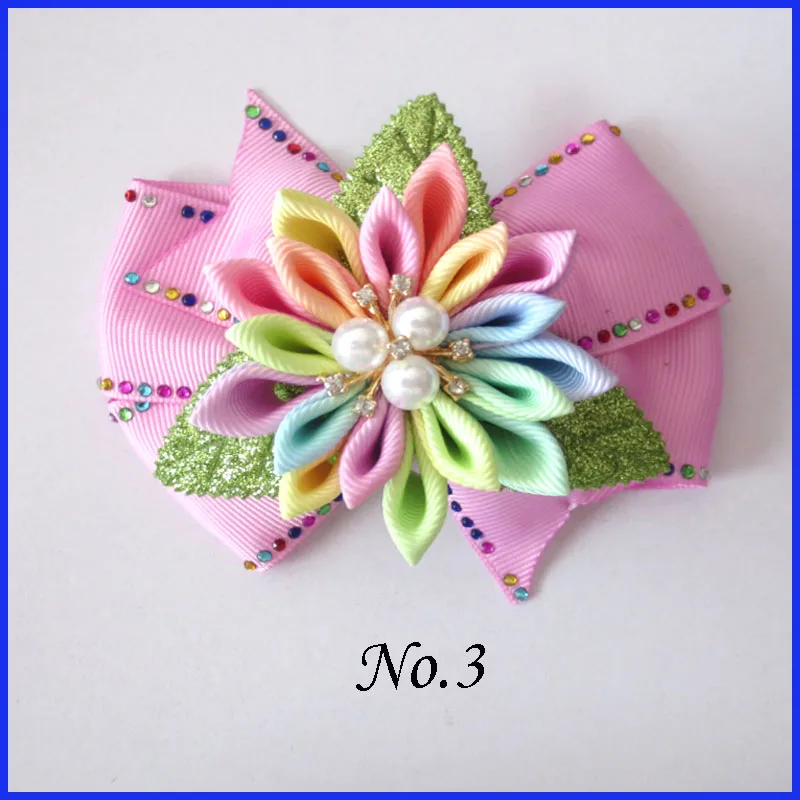 

10 BLESSING Girl 4.5" Shine Wendy Hair Bow Clip Rhinestone Rainbow Flower LOL