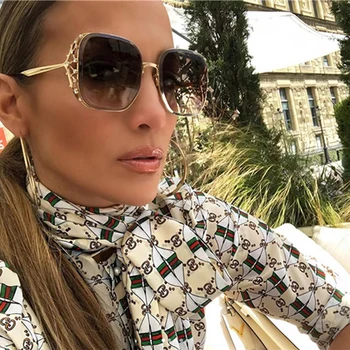 

SO&EI Vintage Oversized Square Sunglasses Women Diamond Hollow Out Metal Frame Tinted Gradient Lens Eyewear Men Sun Glasses