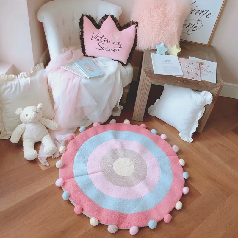 Детский ползающий коврик розовый Радужный шар круглый напольный коврик Детская комната ползающий коврик спальня Противоскользящий коврик