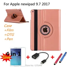 360 градусов вращающийся чехол для Apple, новый iPad 9.7 2017 чехол принципиально Планшеты модель A1822 A1823 Кожа Стенд В виде ракушки + Стилусы + пленка