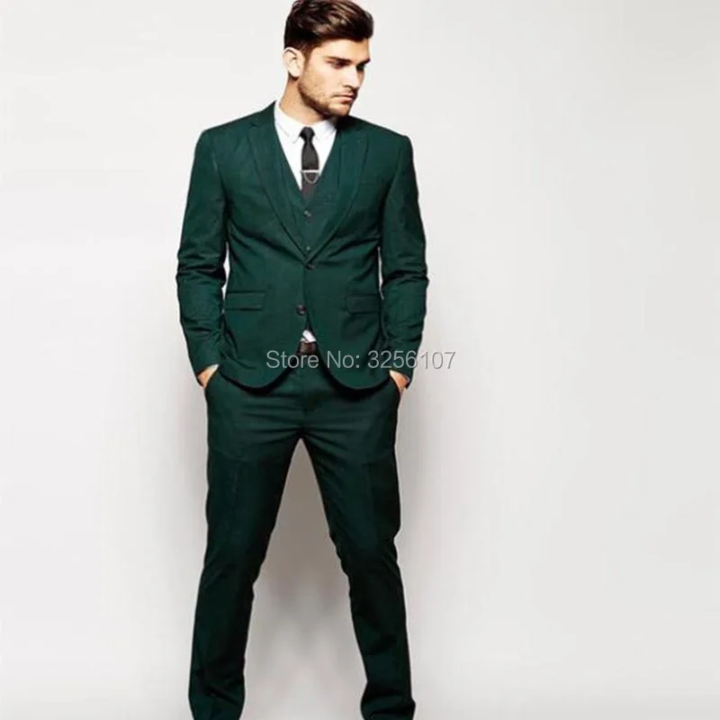 

wuzhiyi New Arrival Groomsmen Notch Lapel Groom Tuxedos Green Two Buttons Men Suits Wedding Best Man Suit (Jacket+Pants+Vest)