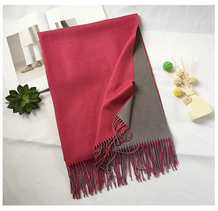Женский зимний шарф с кистями, новые зимние двусторонние шарфы, шали и платки для женщин, мягкая и плотная кашемировая ткань - Цвет: color 11