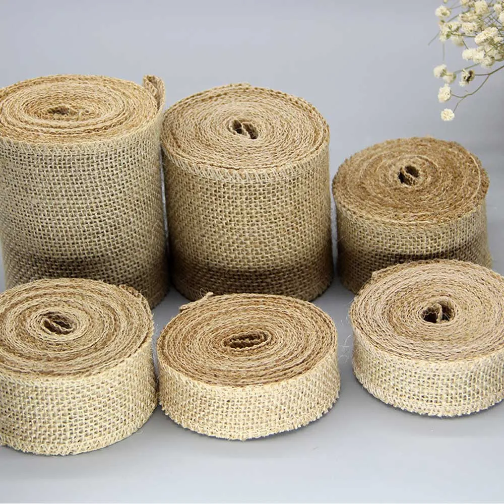 

New 5Meters/Roll Jute Burlap Ribbon Natural Color Ribbon DIY Bag Material Wedding Party Crafts Decorative Gift Warrping Packing