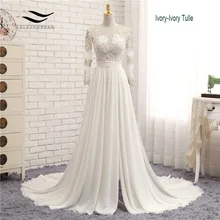 Аппликации сексуальное шифоновое свадебное платье с v-образным вырезом с длинным шлейфом на молнии, кружевное платье трапециевидной формы для пляжа, свадебное платье с длинными рукавами, свадебное платье SLD-W593