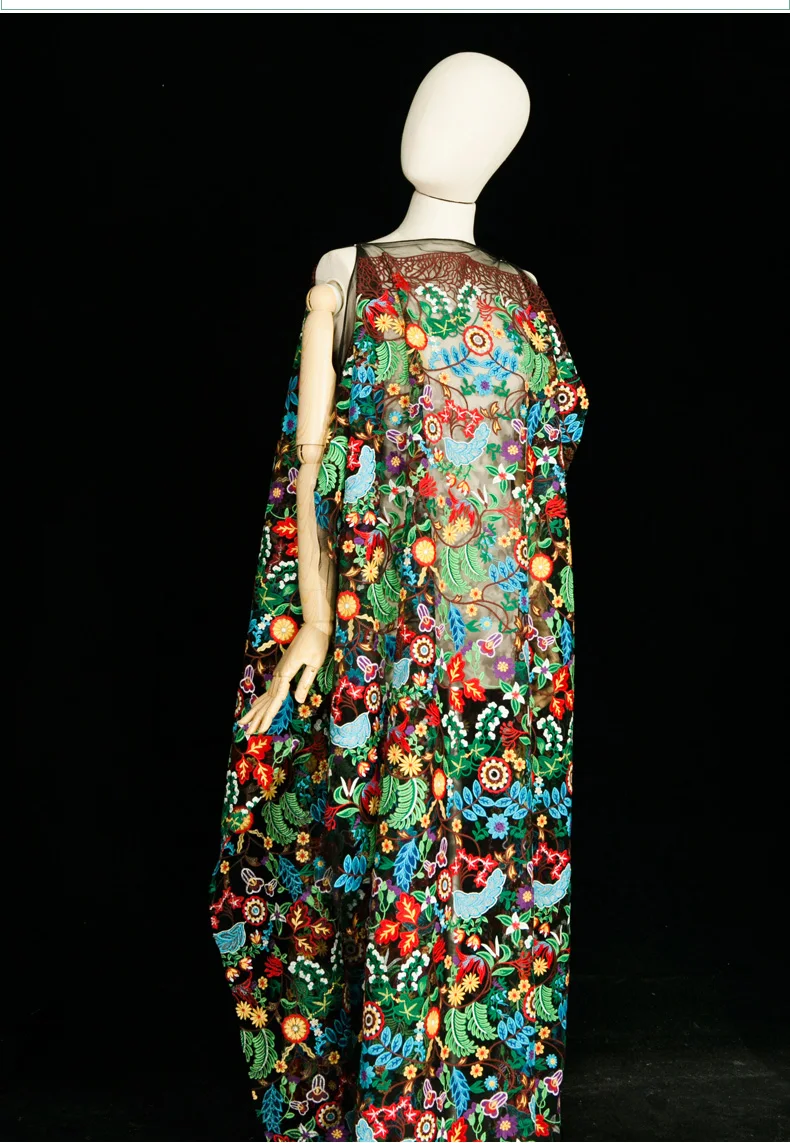 

colorful lace fabric with embroidered flowers, retro lace fabric by the yard for couture