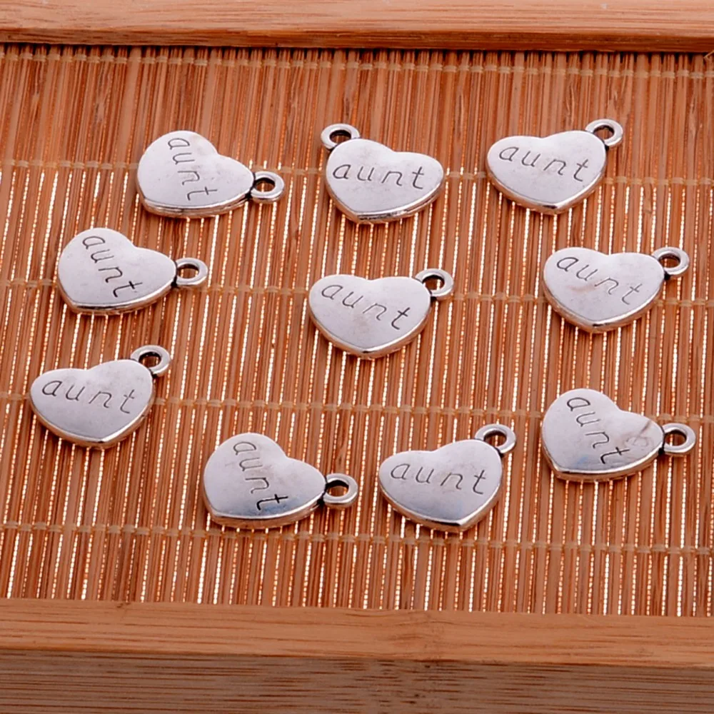 

10PC Family Silver Gold Aunt Heart Charms Pendants Bracelet Necklace Aunty Women Jewelry Making Accessories DIY Hot Selling Xmas