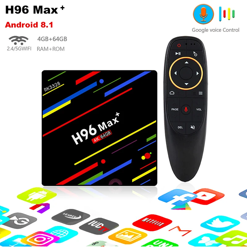 H96 max плюс RK3328 4 ядра android 8,1 4 ГБ DDR3 64 Гб ПЗУ голос пульт tv box BT4.0 2,4 г/5 г Поддержка Wi-Fi 4k 1080P media play