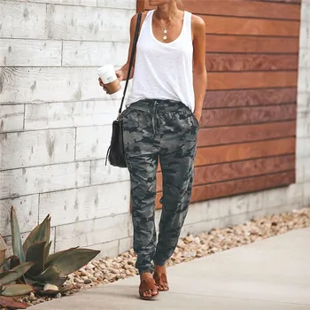 

Women Camouflage Comfort Drawstring Casual Pants Loose Elastic waist Sports Joggers Full Length Trousers With Pockets Sportswear