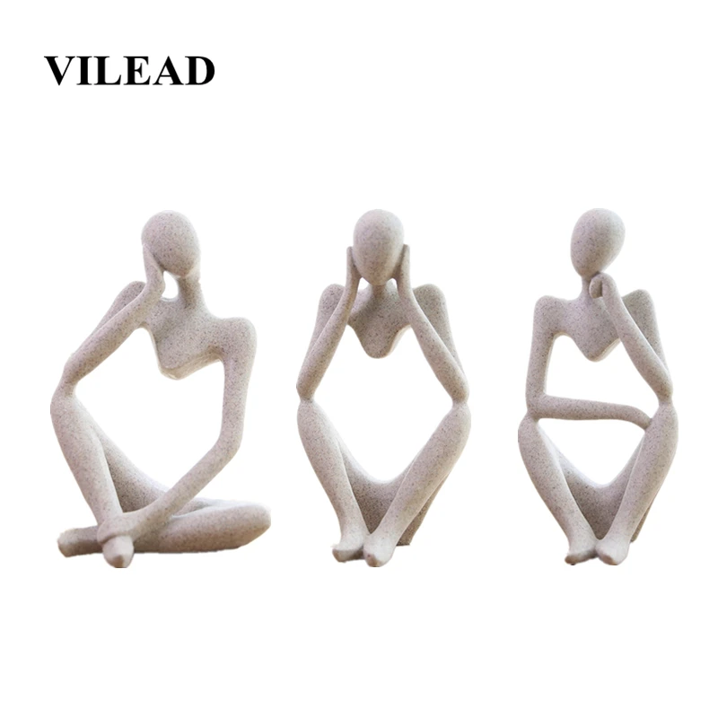 

VILEAD 24cm Resin Sandstone Meditator Figurines Retro Industrial Style Abstract Creative Character Ornaments Decoracion Hogar