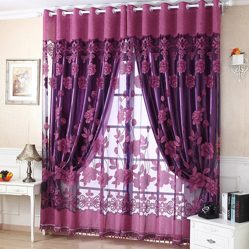 Stylish Flower Tulle Door Window Curtain Drape Panel Sheer Scarf Valances 4 Colors Living Room One Piece | Дом и сад
