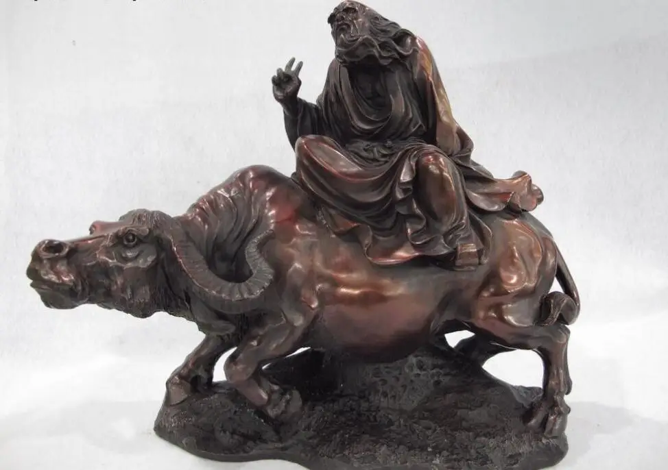 China Red Copper Famous Confucian Lao Zi on Buffalo Ox Bull Wealth Oxen Statue | Дом и сад