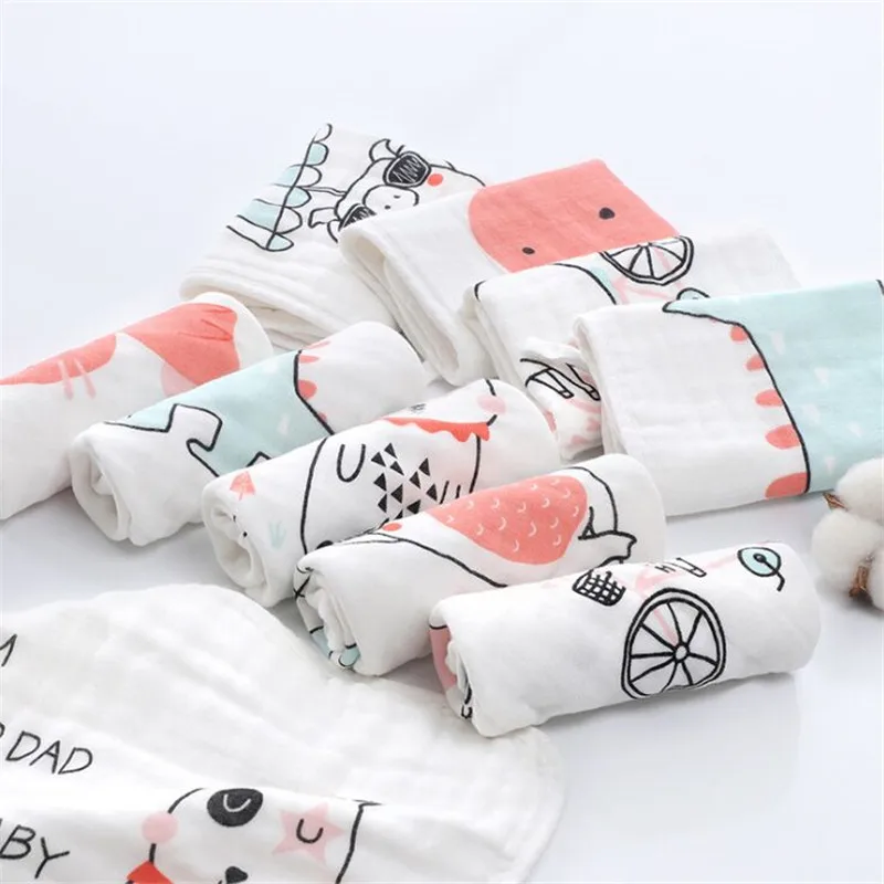  5PCS/LOT Baby Wipes Muslin Cloth Squares Handkerchief Soft Cotton Baby Washcloth Super Cute Kids Fa