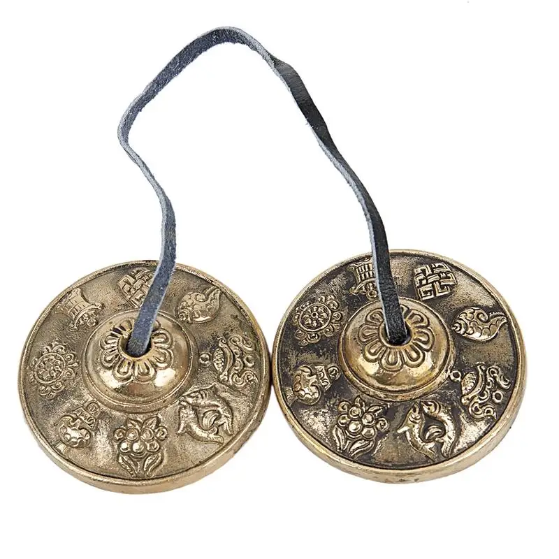 Тибетские тарелки Tingsha-6,2 см-8 счастливых символов тиснением