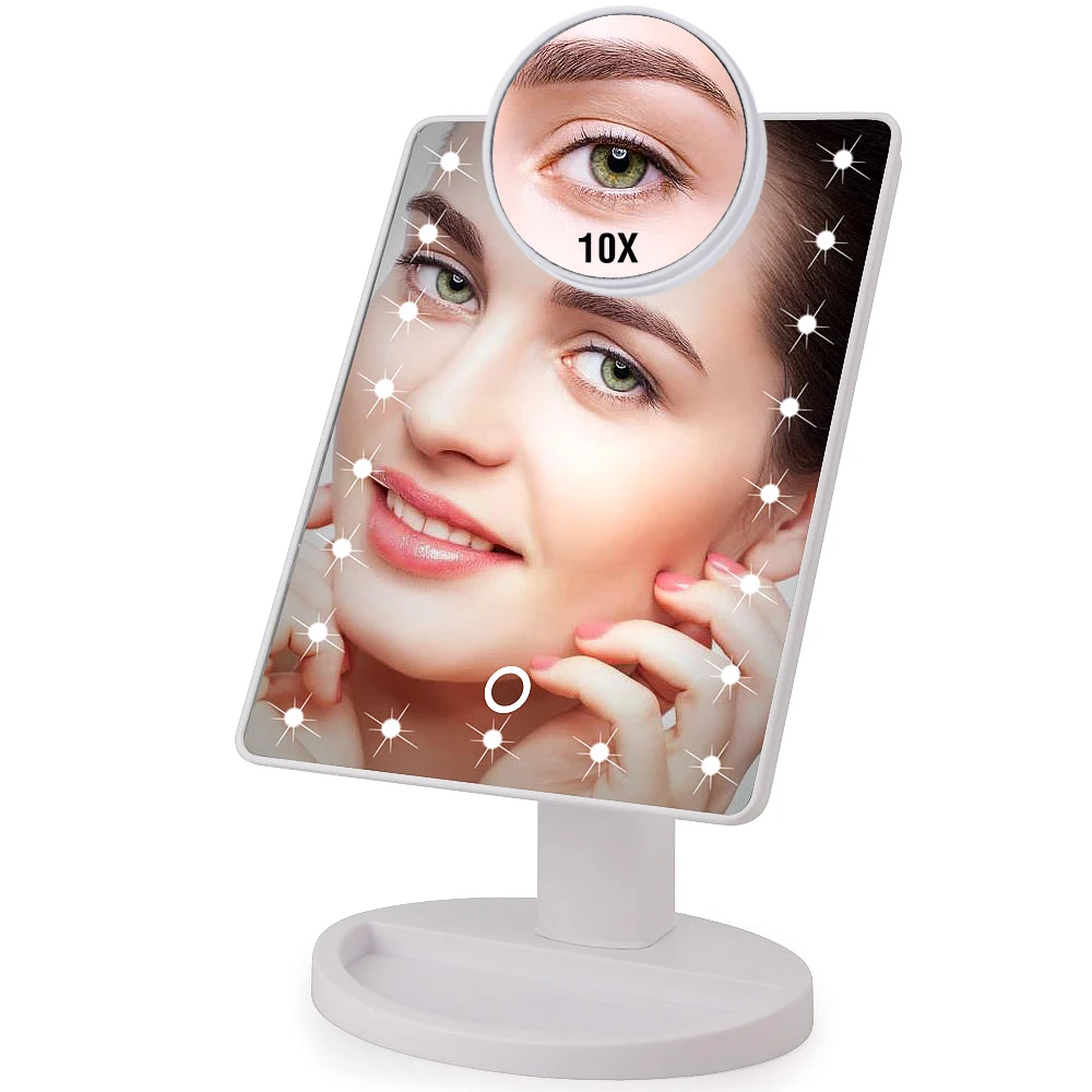 22 светодиодный светильник с сенсорным экраном, косметическое зеркало, косметическое зеркало, светильник 1x 10x лупа для макияжа, Регулируемая столешница, вращающаяся на 180 градусов