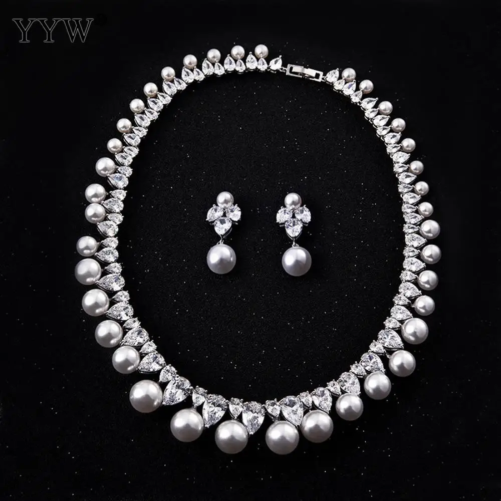 

Luxury Freshwater Pearl Pear Cubic Zircon Jewelry Set Korea Necklace Elegant Drop Earrings for Woman Anniversary Party Gift