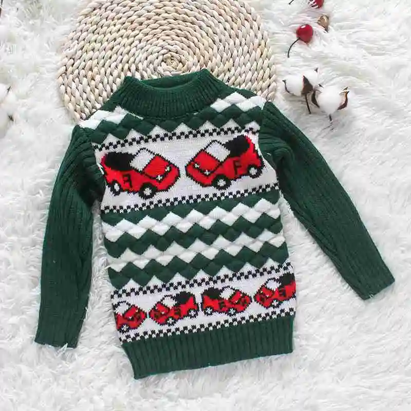 Sundae Angel/свитер для маленьких мальчиков с круглым вырезом, длинными рукавами и рисунком автомобиля, зимние утепленные детские свитера для маленьких мальчиков и девочек - Цвет: As picture