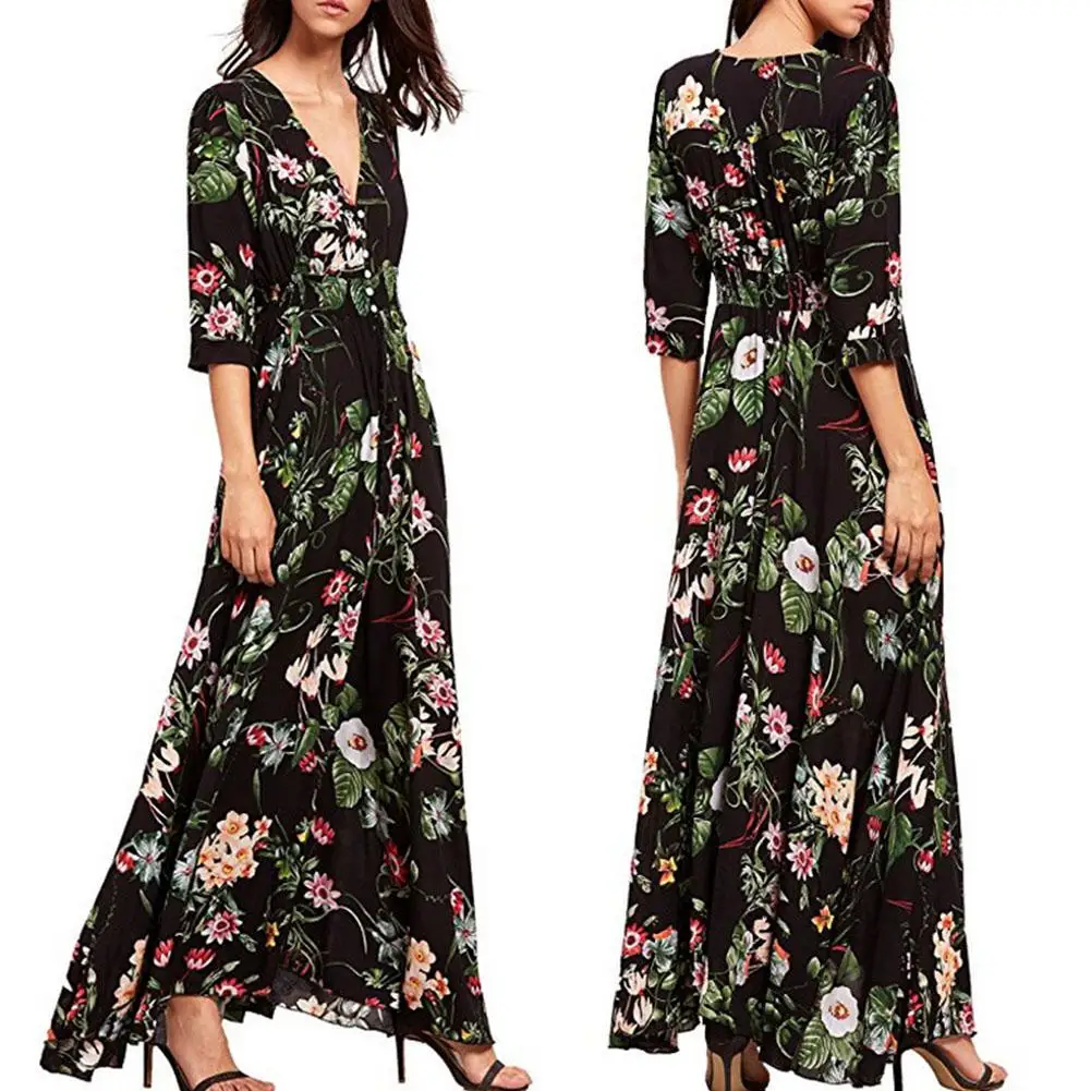 

2019 New Yfashion Women Summer charming Elegant Casual Maxi Dress vestidos Top Quality