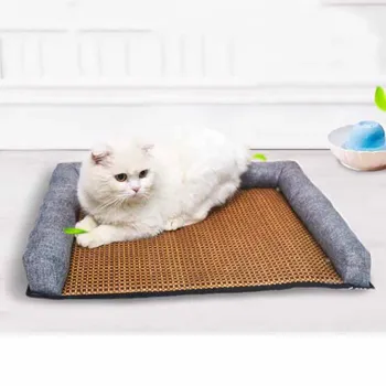 

Summer Cool Rattan Pet Bed Breathable Cat Mat Nest Cotton Linen Cool Sofa Dog kennel Breathable Cat Sleeping Sofa Bed