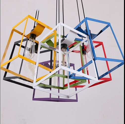 

Edison droplight iron Nordic Modern cord pendant lamp design lamp pendant lighting Simple Square Colorful Frame