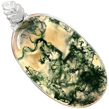 

Lovegem Genuine MOSS AGATE PENDANT 925 Sterling Silver, 62.3 mm, AP3555