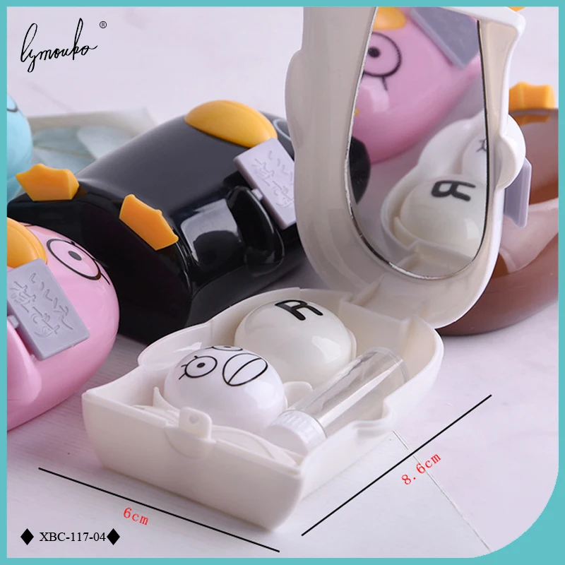 Lymouko дизайн милый пингвин утка с зеркальным контейнером контактные линзы коробка для комплекта для женщин подарок для девочек чехол для контактных линз