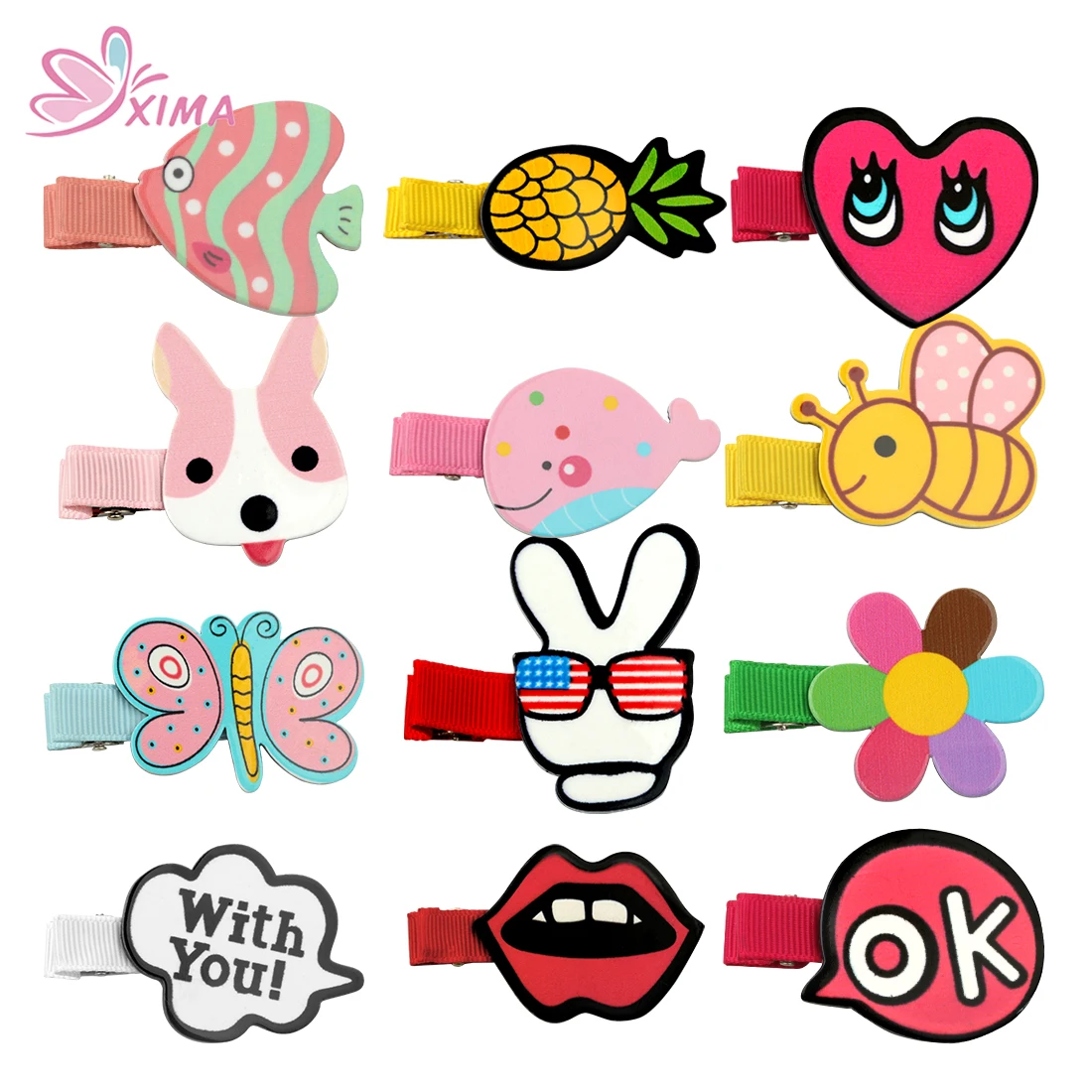 XIMA 12pcs/lot Cartoon Hair Accessories Set Girls Hair Clips Kids Cute