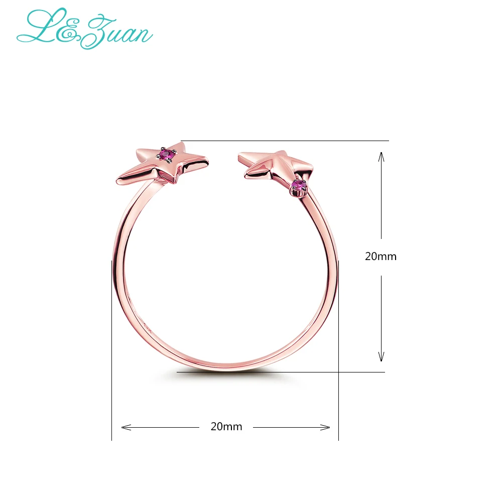 L&Zuan Double Star Sapphire Rings For Women 14K White Gold Natural Gemstone Simple Party Ring Wedding Bands Fine Jewelry 0015-1