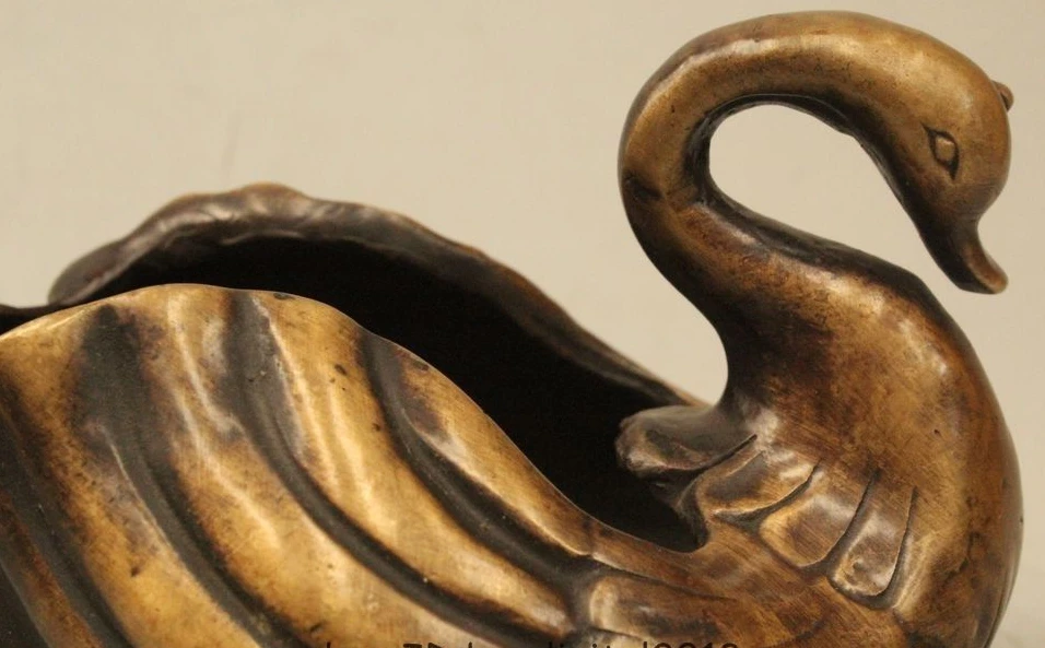 

6" China Chinese Palace Folk Purple Bronze Duck quacker ashtray Bowl censer