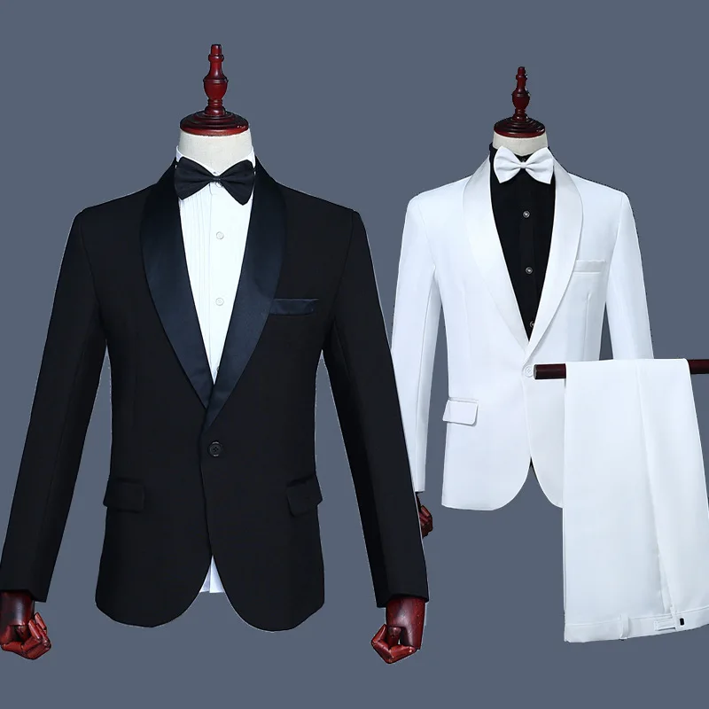 

Spring Suits Men 2019 Long Sleeve Dress Mens Casual Performance Stage White Black Suit Formal Clothing Two Piece Set Coat Pants