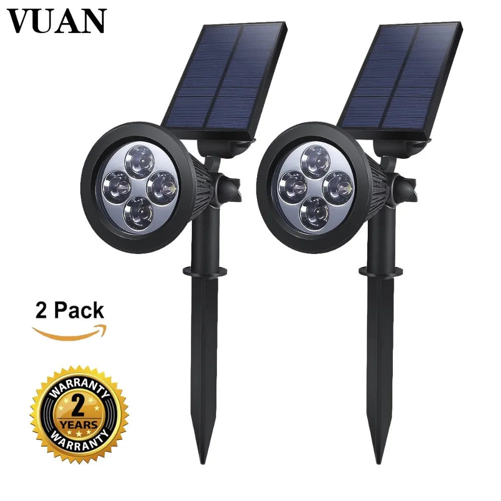 

2 PACK LED Solar Spotlight 4 Led Waterproof Outdoor Security Garden Landscape Lamps for Tree Yard Lawn Pathway White/Warm White
