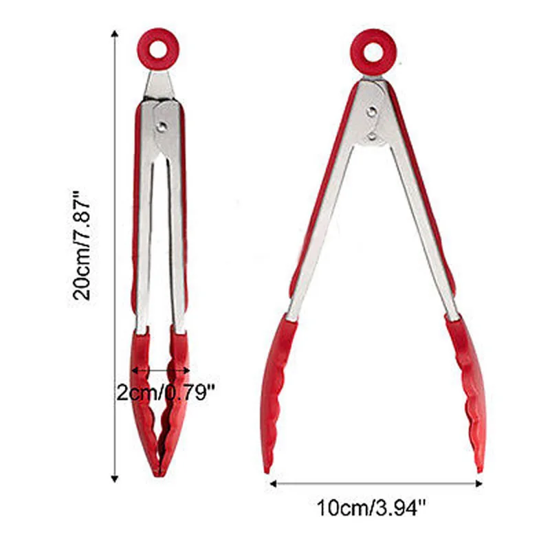 1pc Silicone Serving BBQ Tongs Salad Food Buffet Clip Steel Handle Kitchen Tool Color Random