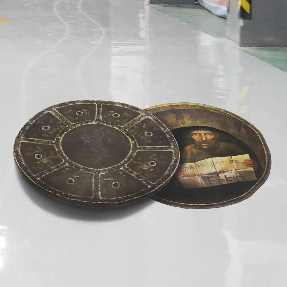 

3D Manhole Cover Begging Elderly Pattern Floor Sticker Mall Living Room Bedroom Removable Home Decoration Wall Stickers Paper