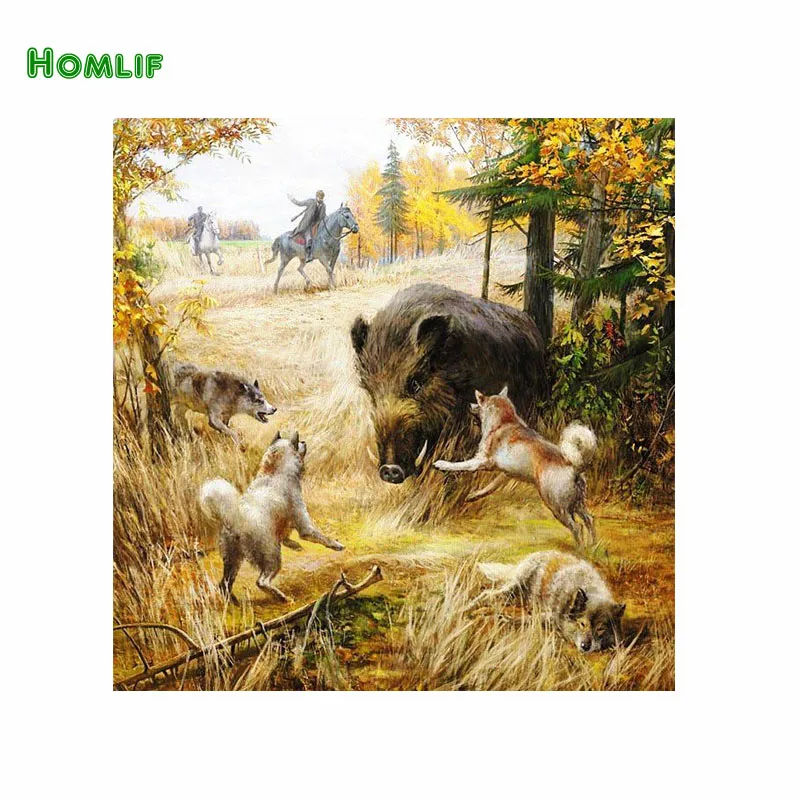 Homlif Diy крест &quotохотники и животные для верховой езды&quot стежка Алмазные ремесла