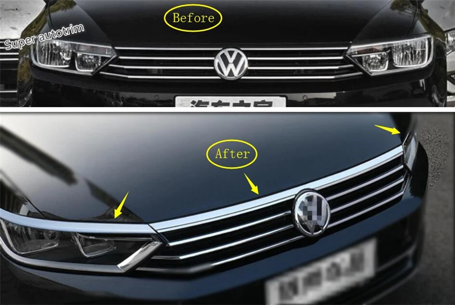 

Lapetus Front Grill Grille Hoods Strip + Head Lights Lamp Eyelid Strip Cover Trim Fit For Volkswagen Passat B8 2016 2017 2018