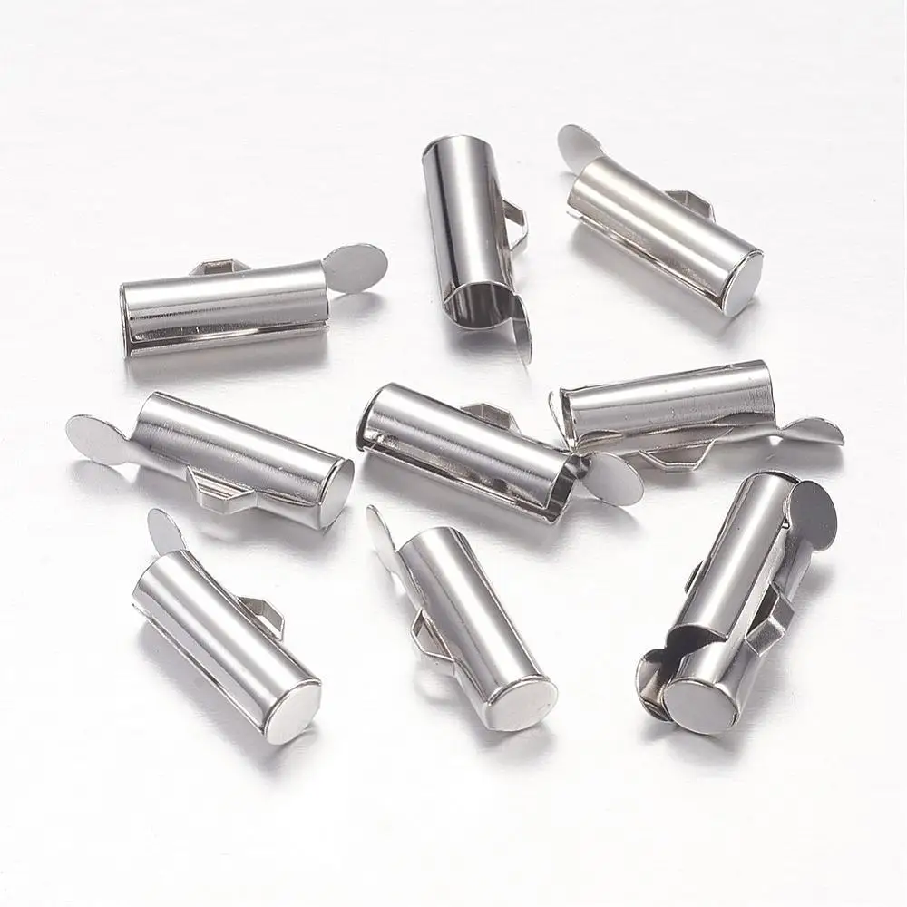 500pcs Slider End Caps Brass Slide On End Clasp Tubes Metal Findings