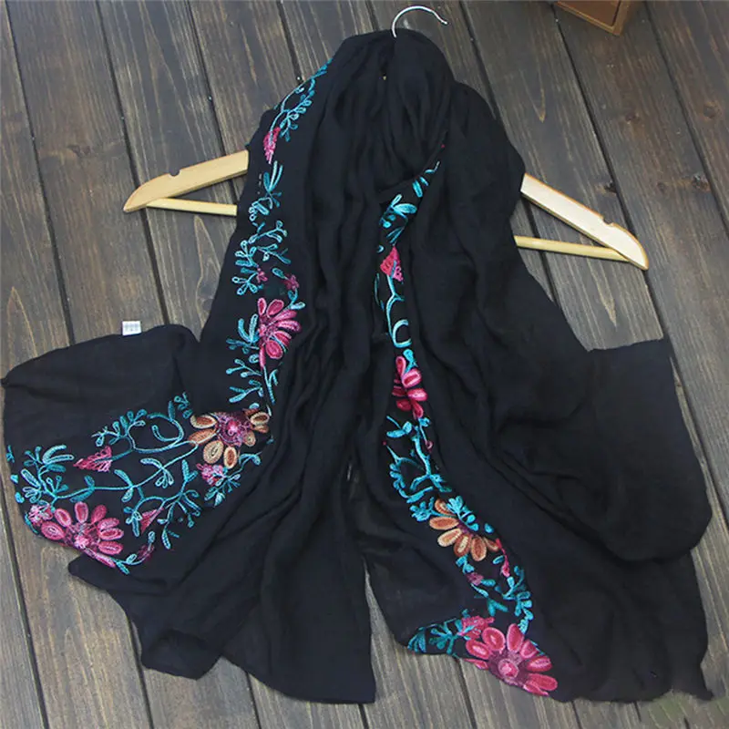 Women Fashion Cotton Pearl Oversized Embroidery Shawl Headband Pashmina women's scarves handkerchief hijab scarf 40MA0612