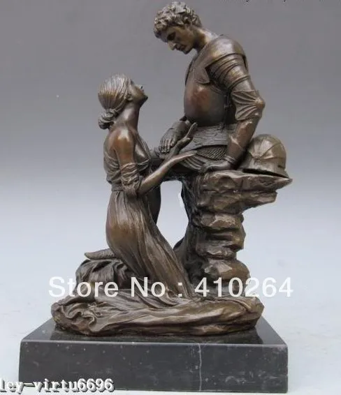 

] Shipping Exquisite Greek Mythology Bronze Marble maiden impetrate warrior Statue