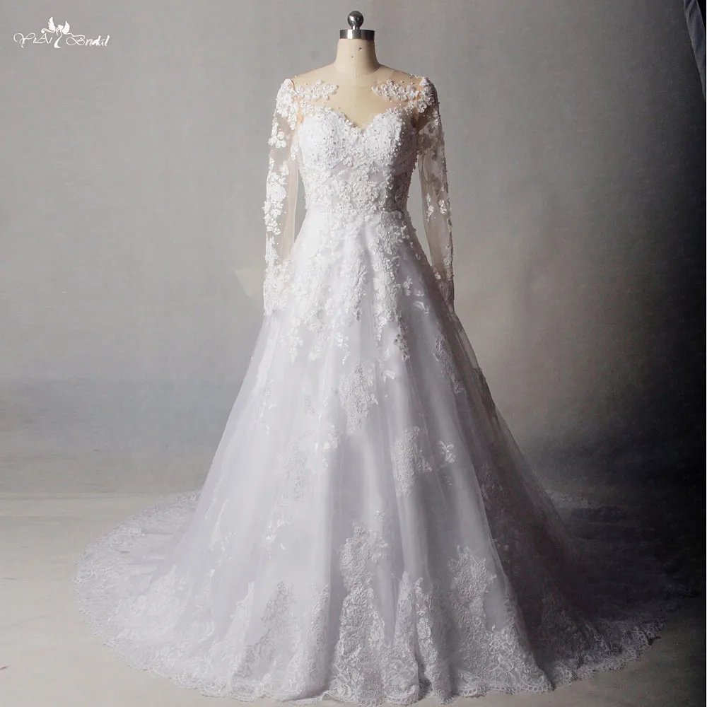 Rsw1179 реальные фотографии yiaibridal Кружево аппликации одежда с длинным рукавом 3D аппликации Vestido De Noiva princesa