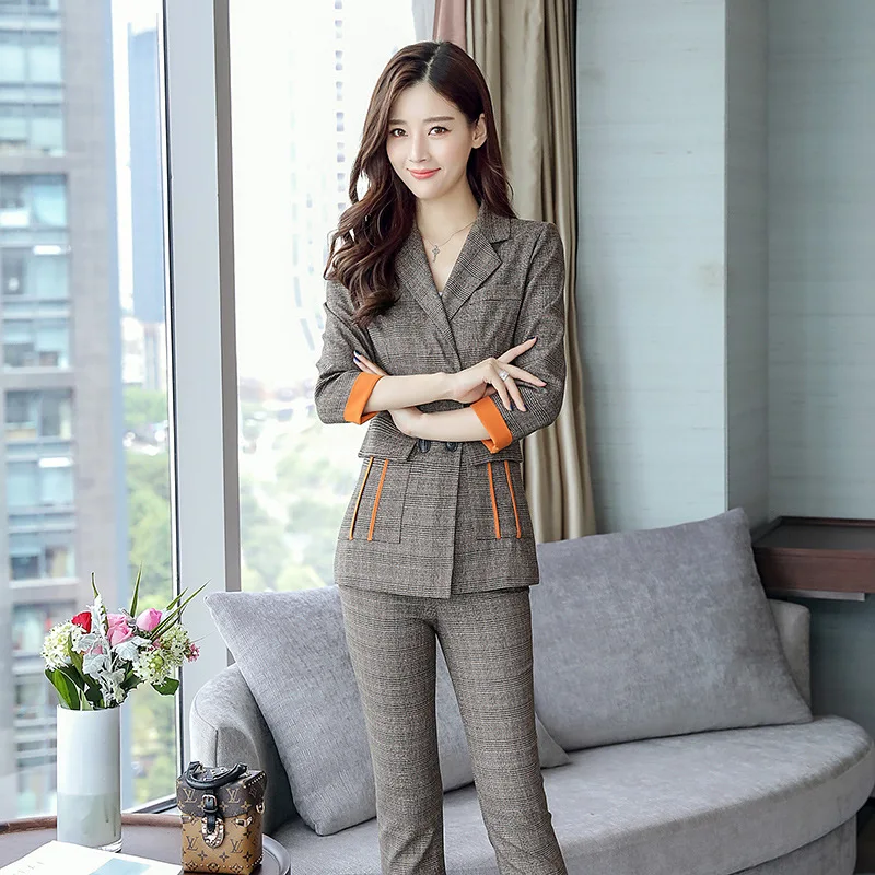 Fashion 2018 New Business Pant Suits Set Blazers Formal Women OL Elegant Plaid 2 Piece Sets Uniform Jackets Set / High Quality Fashion 2018 New Business Pant Suits Set Blazers Formal Women OL Elegant Plaid 2 Piece Sets Uniform Jackets Set / High Quality