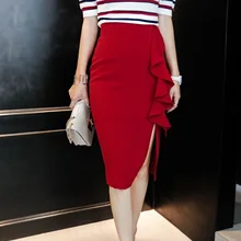 Настроить большие размеры длинная вечерняя юбка с разрезом сбоку и оборками Высокая талия Bodycon Сексуальная миди юбка-карандаш Асимметричный Saias Femininas